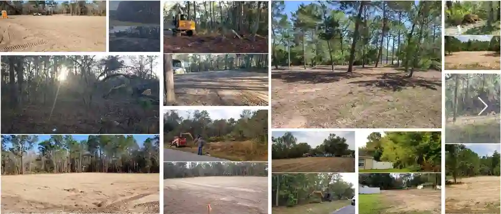 Collage of completed land clearing work showing wooded areas and cleared ground